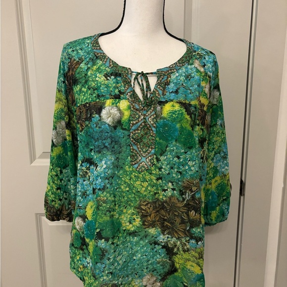 Figueroa & Flower green floral and plant patterned flowy sheer blouse size M - Picture 2 of 13